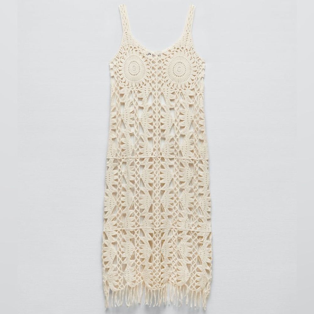 ZARA MACRAMÉ FRINGED KNIT DRESS - Picture 5 of 10